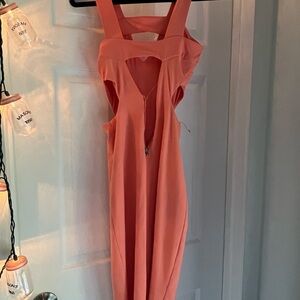 Bebe Pink Bodycon Midi Dress Plunge Neckline Sleeveless